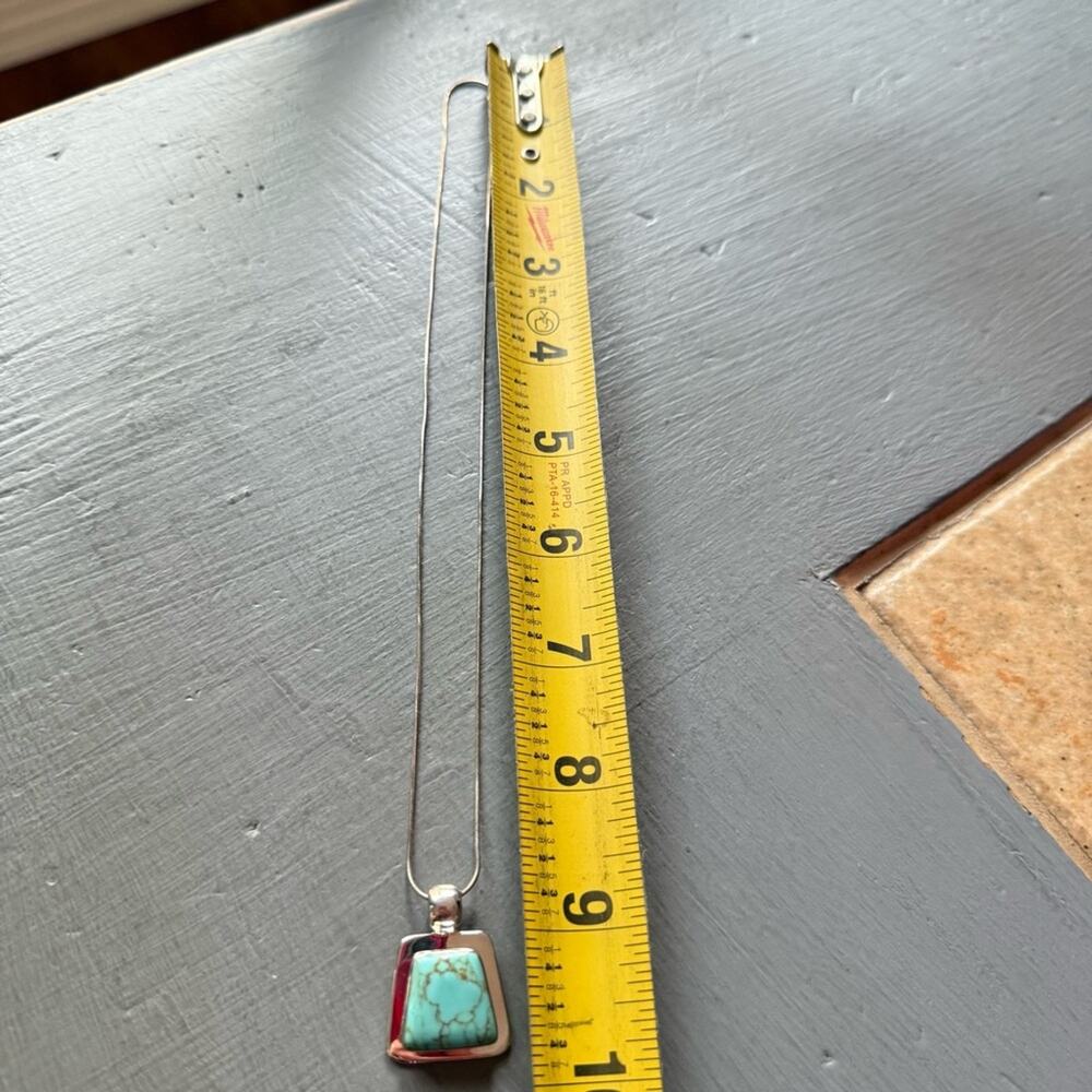 ATI Mexico 925 Sterling Silver Turquoise Pendant & Chain Necklace VINTAGE - Picture 3 of 8